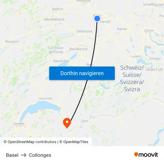 Basel to Collonges map