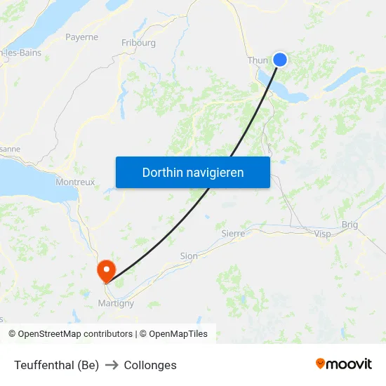 Teuffenthal (Be) to Collonges map