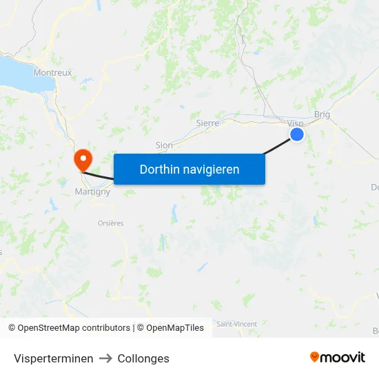 Visperterminen to Collonges map