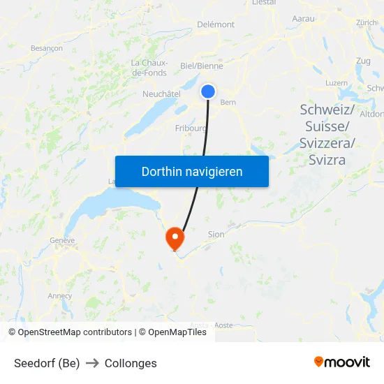 Seedorf (Be) to Collonges map
