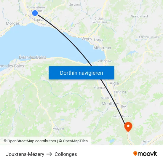 Jouxtens-Mézery to Collonges map