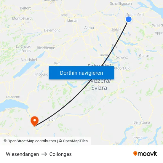 Wiesendangen to Collonges map