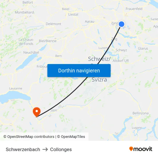 Schwerzenbach to Collonges map