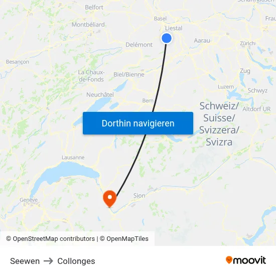 Seewen to Collonges map