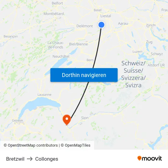 Bretzwil to Collonges map