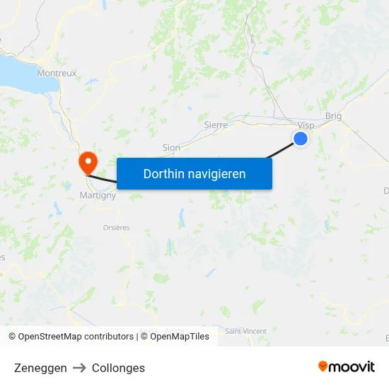 Zeneggen to Collonges map