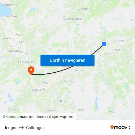 Icogne to Collonges map