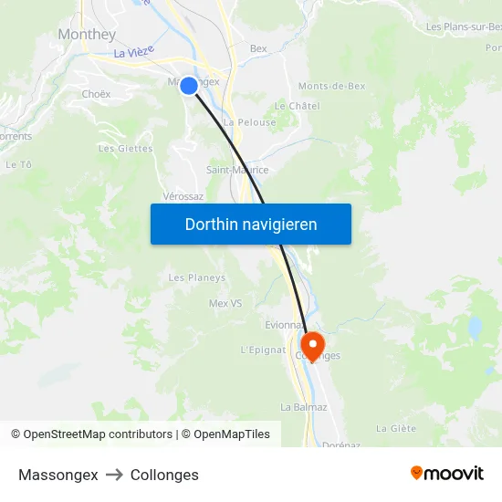 Massongex to Collonges map