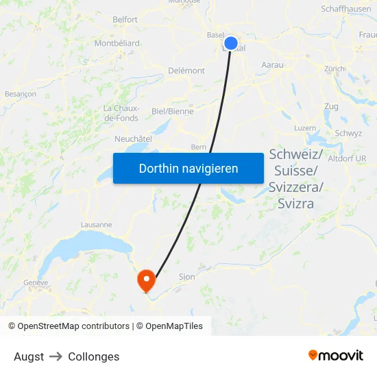 Augst to Collonges map