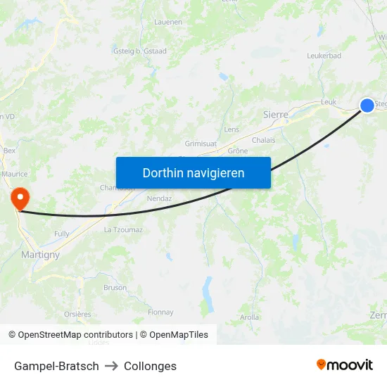 Gampel-Bratsch to Collonges map