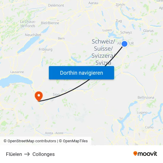 Flüelen to Collonges map