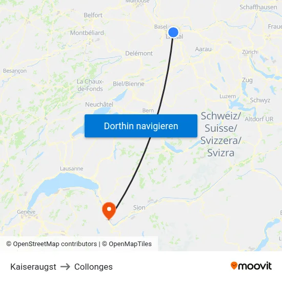 Kaiseraugst to Collonges map
