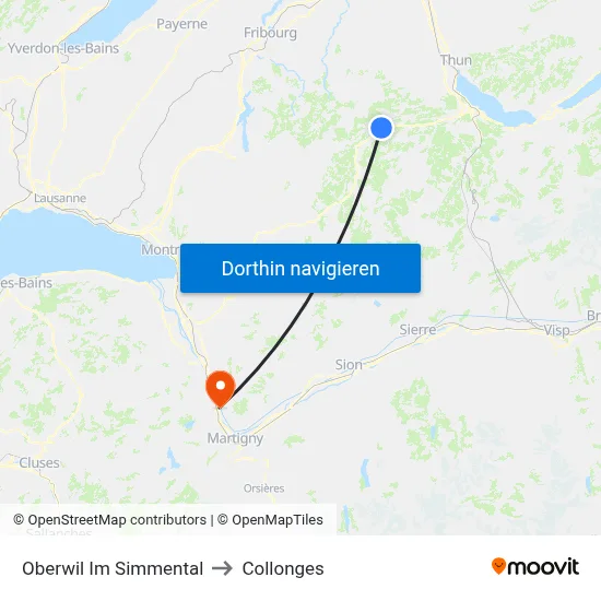Oberwil Im Simmental to Collonges map