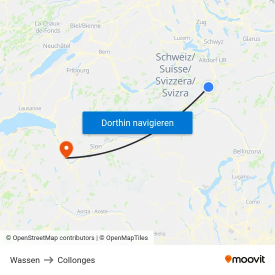 Wassen to Collonges map