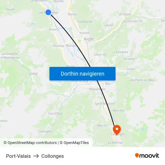 Port-Valais to Collonges map