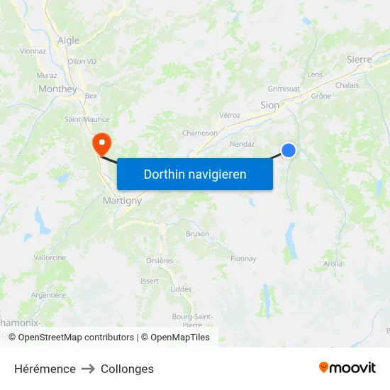 Hérémence to Collonges map
