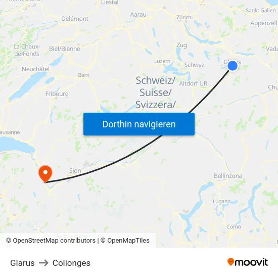 Glarus to Collonges map