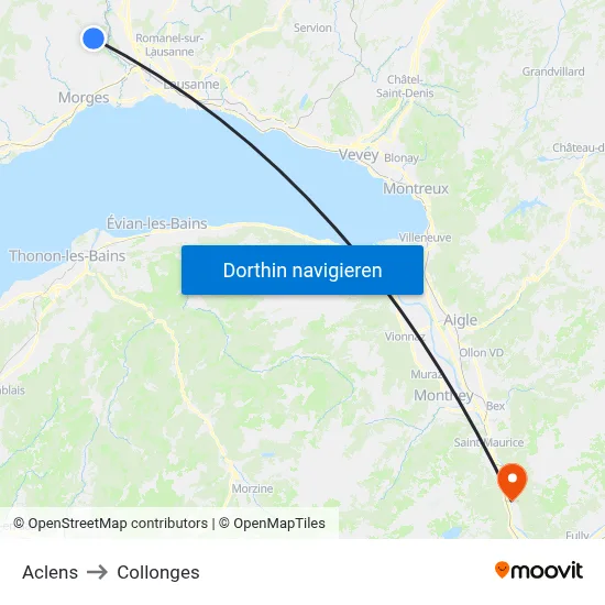 Aclens to Collonges map
