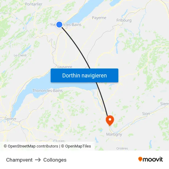 Champvent to Collonges map