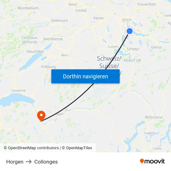 Horgen to Collonges map