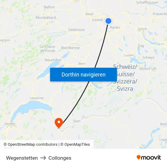 Wegenstetten to Collonges map