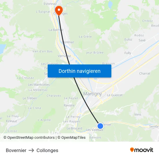 Bovernier to Collonges map