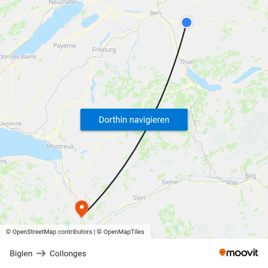 Biglen to Collonges map