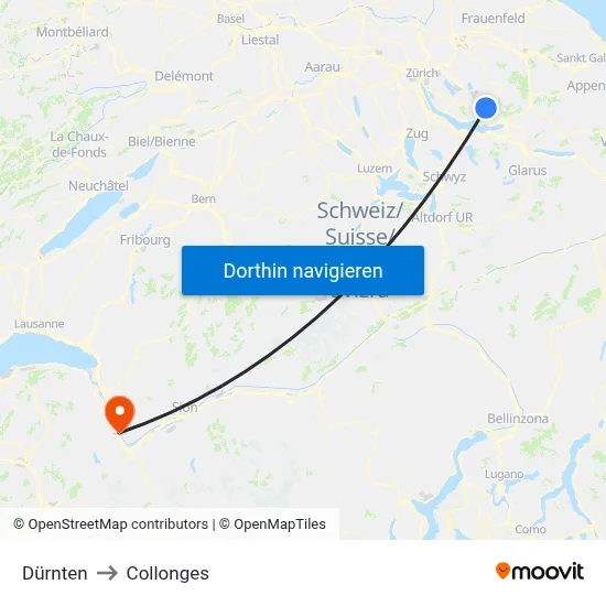 Dürnten to Collonges map