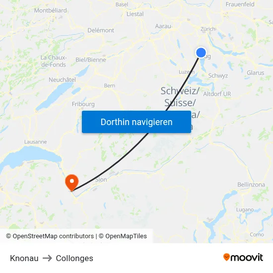Knonau to Collonges map