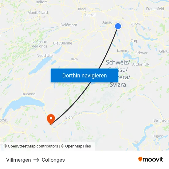 Villmergen to Collonges map