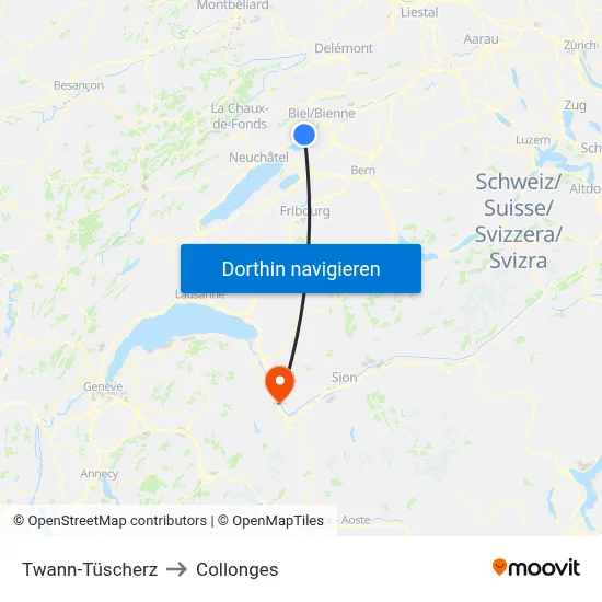 Twann-Tüscherz to Collonges map