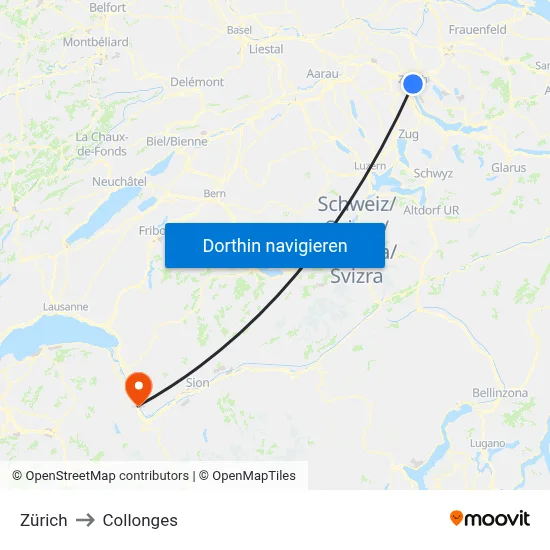 Zürich to Collonges map