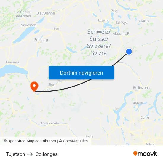 Tujetsch to Collonges map