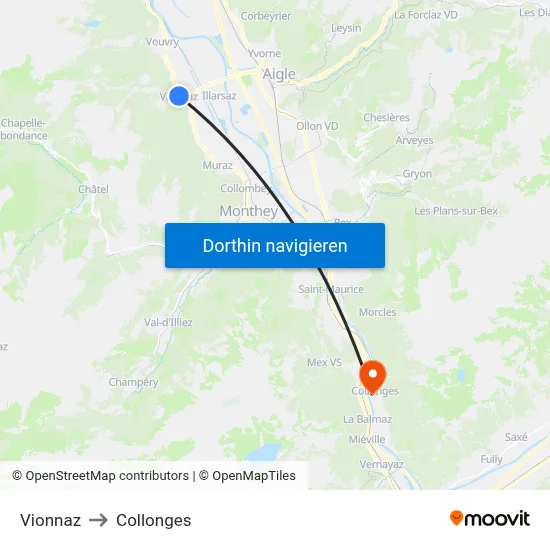 Vionnaz to Collonges map