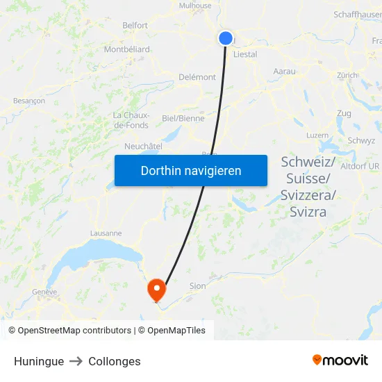 Huningue to Collonges map