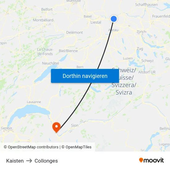 Kaisten to Collonges map