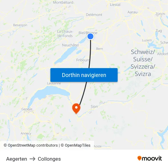Aegerten to Collonges map