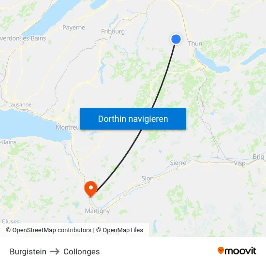 Burgistein to Collonges map