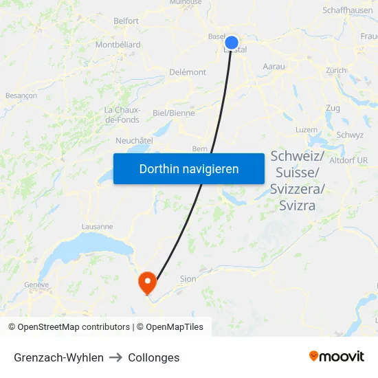 Grenzach-Wyhlen to Collonges map