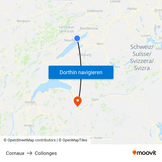 Cornaux to Collonges map