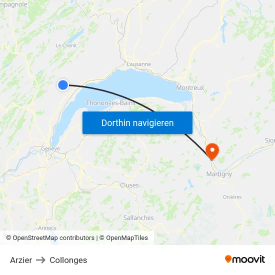 Arzier to Collonges map