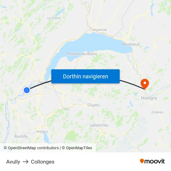 Avully to Collonges map
