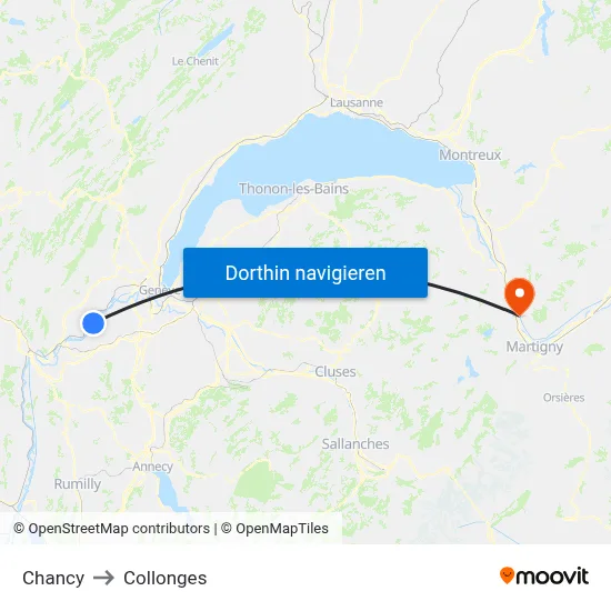 Chancy to Collonges map