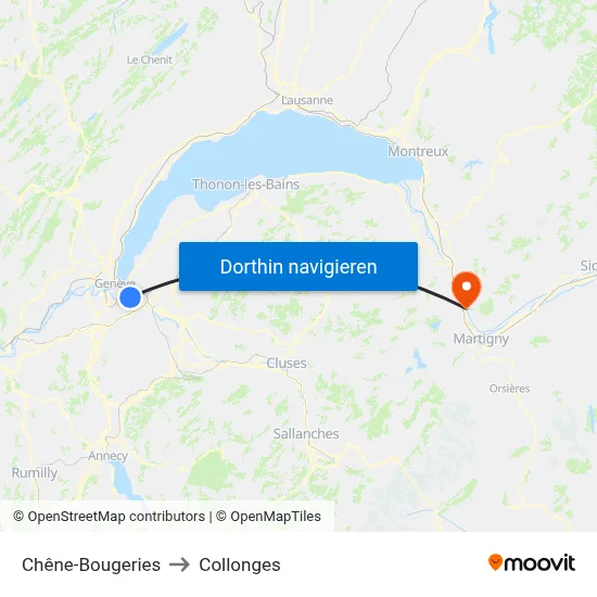 Chêne-Bougeries to Collonges map