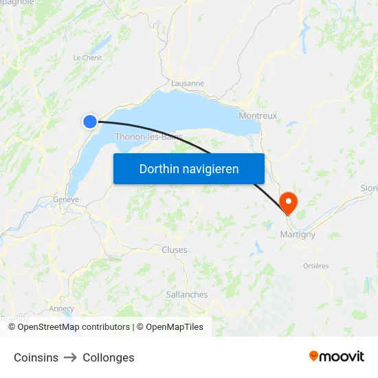 Coinsins to Collonges map