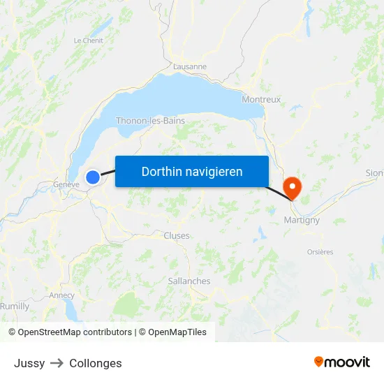 Jussy to Collonges map