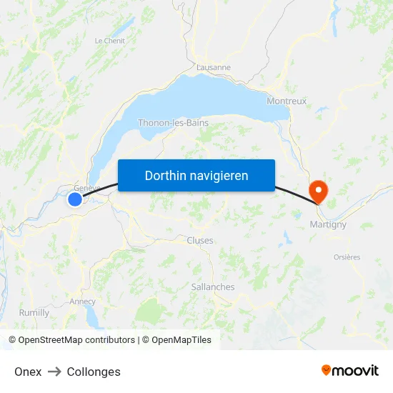 Onex to Collonges map