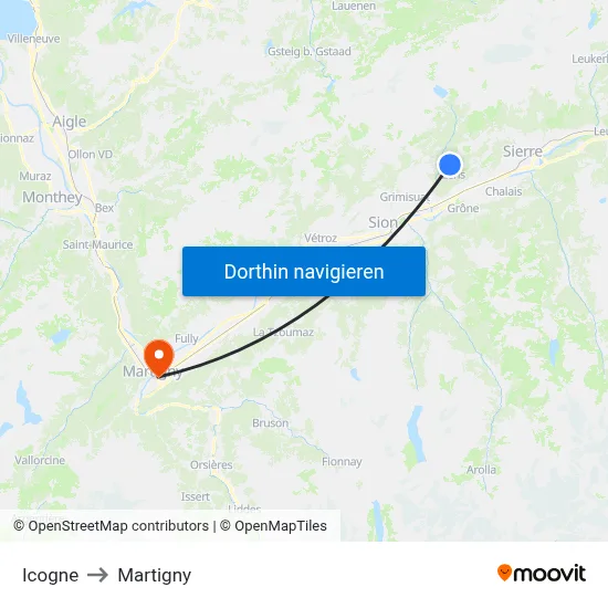Icogne to Martigny map