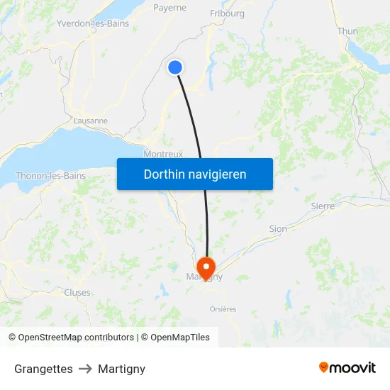 Grangettes to Martigny map