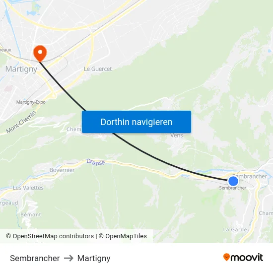 Sembrancher to Martigny map